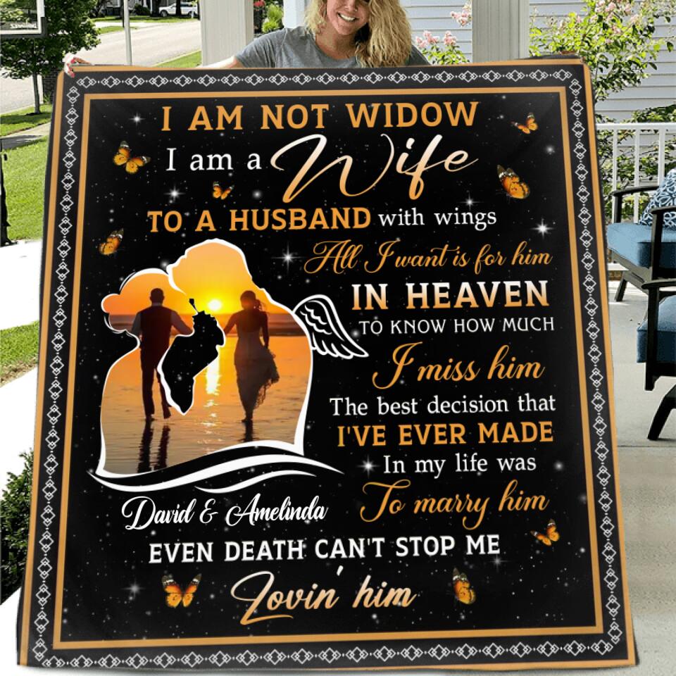 Personalized Memorial Couple Quilt/Fleece Throw Blanket/Pillow Cover -  Memorial Gift Idea For Couple - I Am A Wife To A Husband With Wings