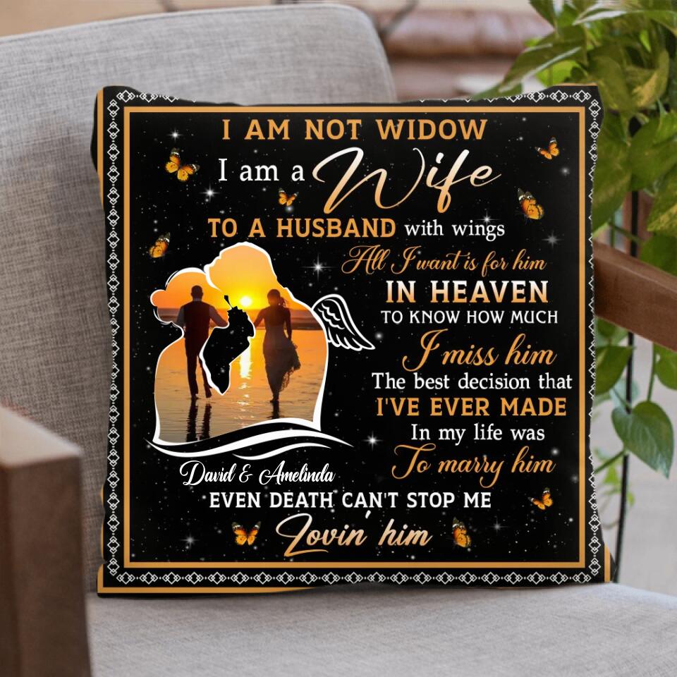 Personalized Memorial Couple Quilt/Fleece Throw Blanket/Pillow Cover -  Memorial Gift Idea For Couple - I Am A Wife To A Husband With Wings