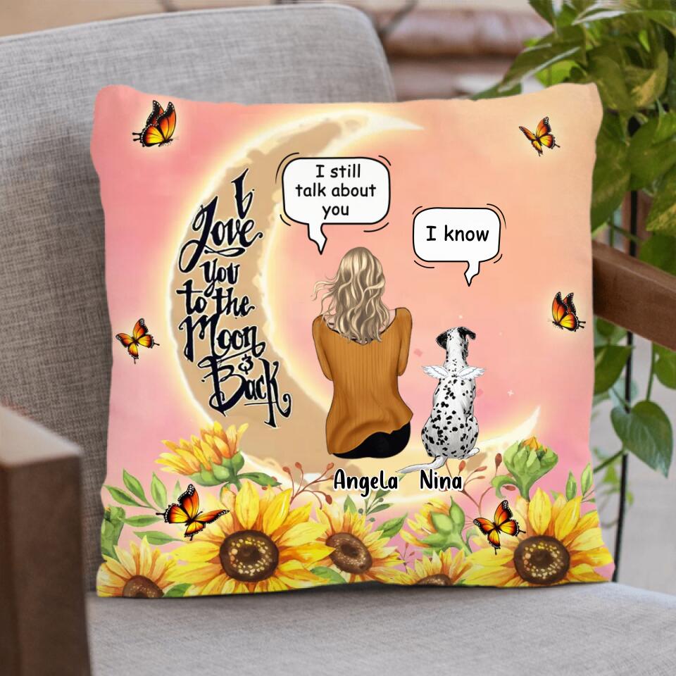 Personalized Memorial Pet Sunflower Pillow Cover/Fleece Blanket/Quilt - Memorial Gift Idea For Dog/Cat Lover - Adult/Couple With Up to 4 Pets - I Love You To The Moon & Back