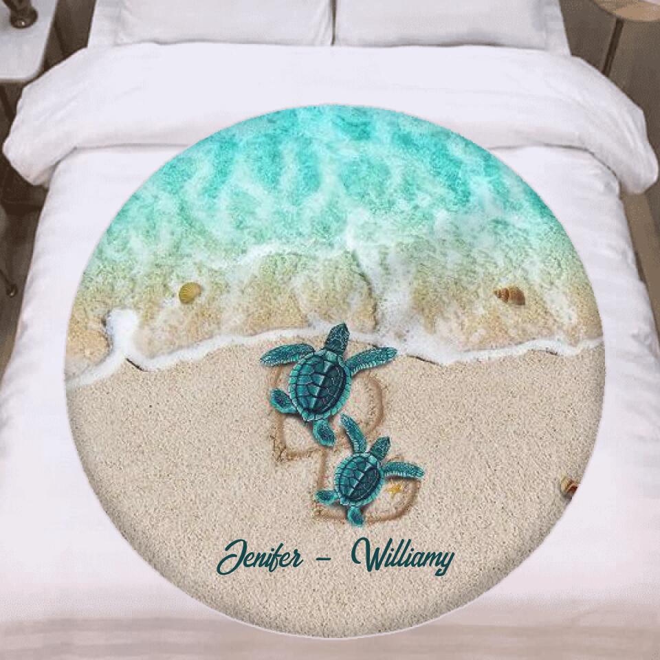 Personalized Turtle Round Blanket - Gift for Family, Turtle Lovers - Turtle Family Blanket - Up to 6 Little Turtles