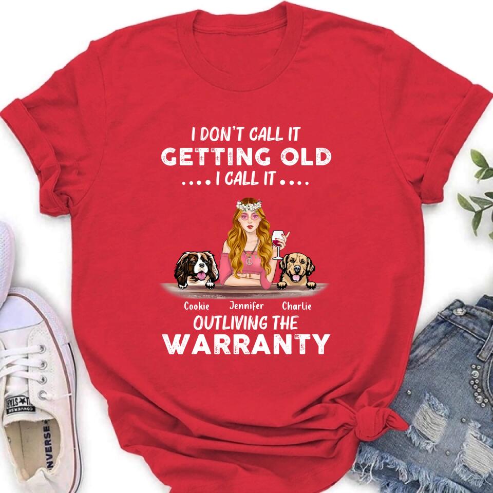 Personalized Hippie Girl T-shirt/Long Sleeve/Sweatshirt/Hoodie - Girl With Up to 2 Dogs - Gift Idea For Hippies/Dog Lovers - I Don't Call It Getting Old I Call It Outliving The Warranty