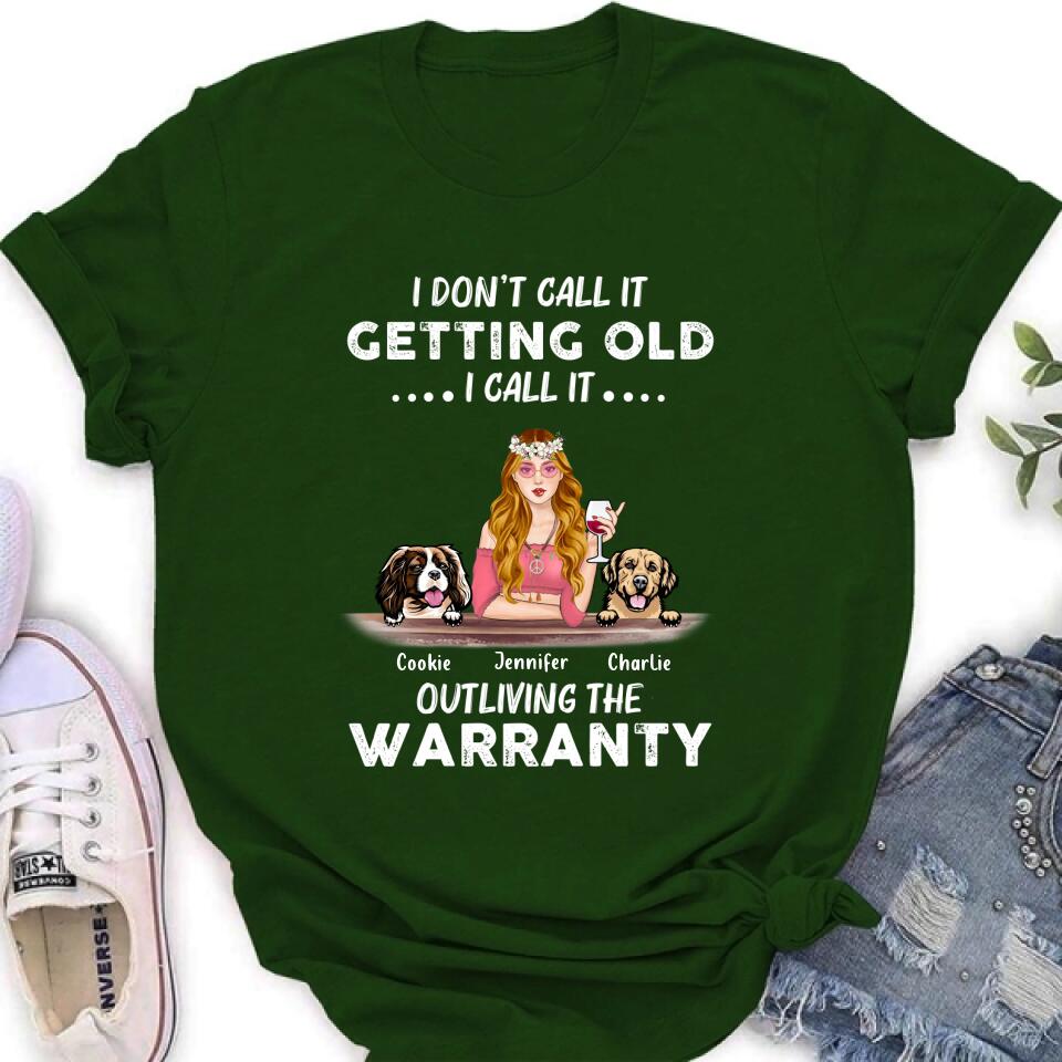 Personalized Hippie Girl T-shirt/Long Sleeve/Sweatshirt/Hoodie - Girl With Up to 2 Dogs - Gift Idea For Hippies/Dog Lovers - I Don't Call It Getting Old I Call It Outliving The Warranty