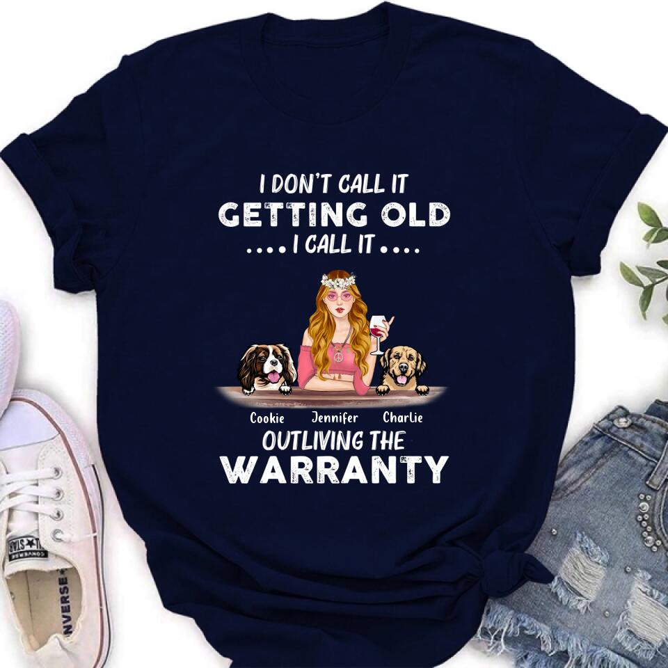 Personalized Hippie Girl T-shirt/Long Sleeve/Sweatshirt/Hoodie - Girl With Up to 2 Dogs - Gift Idea For Hippies/Dog Lovers - I Don't Call It Getting Old I Call It Outliving The Warranty