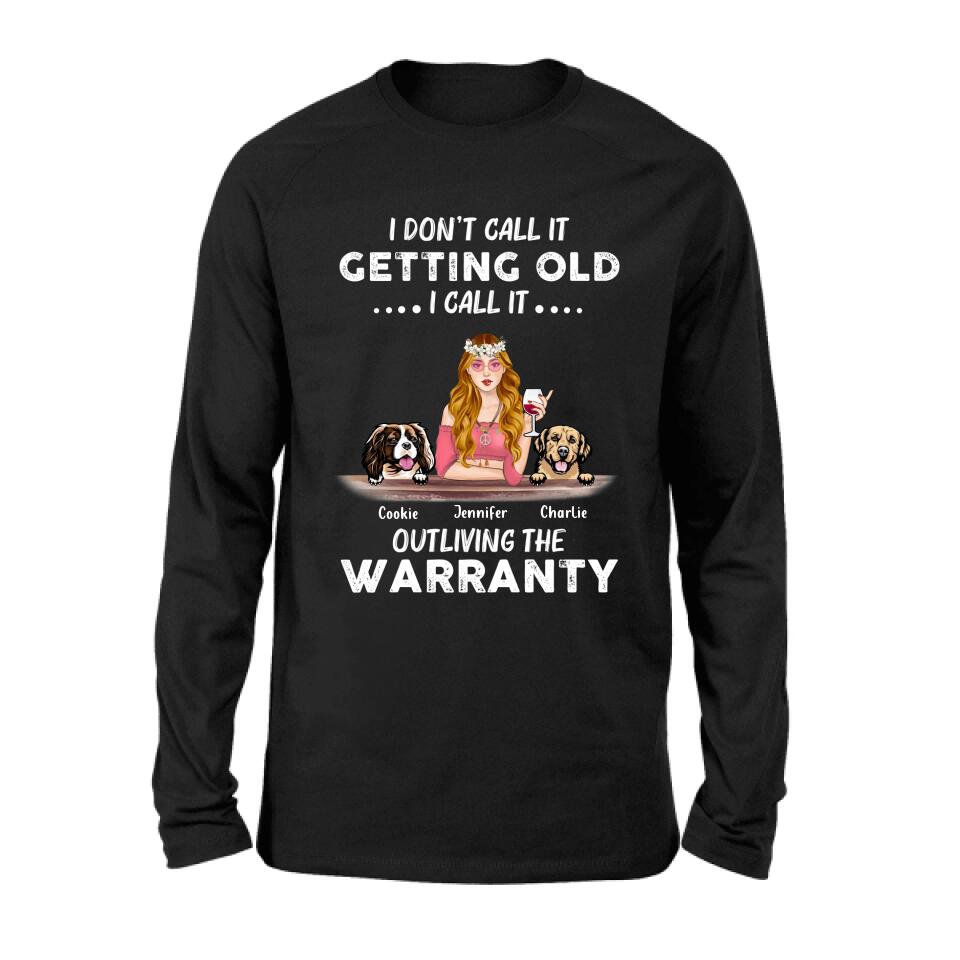 Personalized Hippie Girl T-shirt/Long Sleeve/Sweatshirt/Hoodie - Girl With Up to 2 Dogs - Gift Idea For Hippies/Dog Lovers - I Don't Call It Getting Old I Call It Outliving The Warranty