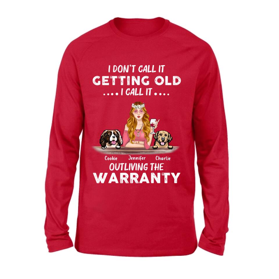 Personalized Hippie Girl T-shirt/Long Sleeve/Sweatshirt/Hoodie - Girl With Up to 2 Dogs - Gift Idea For Hippies/Dog Lovers - I Don't Call It Getting Old I Call It Outliving The Warranty