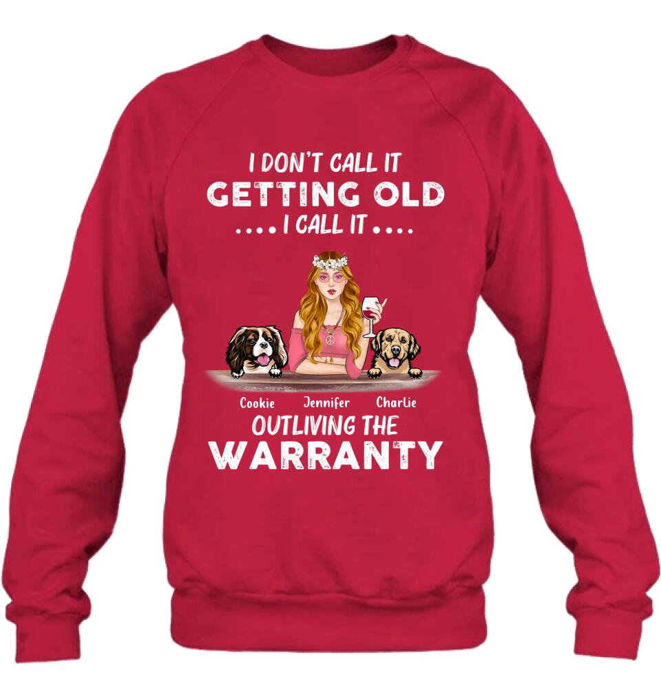 Personalized Hippie Girl T-shirt/Long Sleeve/Sweatshirt/Hoodie - Girl With Up to 2 Dogs - Gift Idea For Hippies/Dog Lovers - I Don't Call It Getting Old I Call It Outliving The Warranty