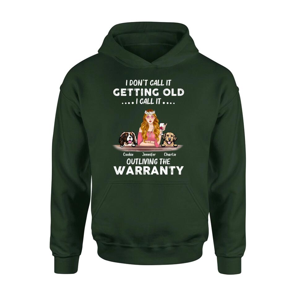 Personalized Hippie Girl T-shirt/Long Sleeve/Sweatshirt/Hoodie - Girl With Up to 2 Dogs - Gift Idea For Hippies/Dog Lovers - I Don't Call It Getting Old I Call It Outliving The Warranty