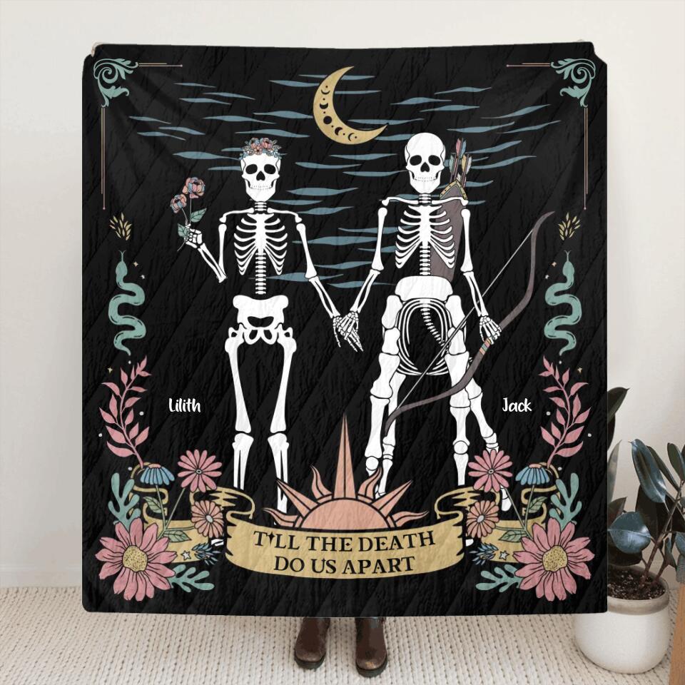 Personalized Skeleton Couple Fleece Throw Blanket/Quilt - Horoscope Gift Idea For Couple - Till The Death Do Us Part