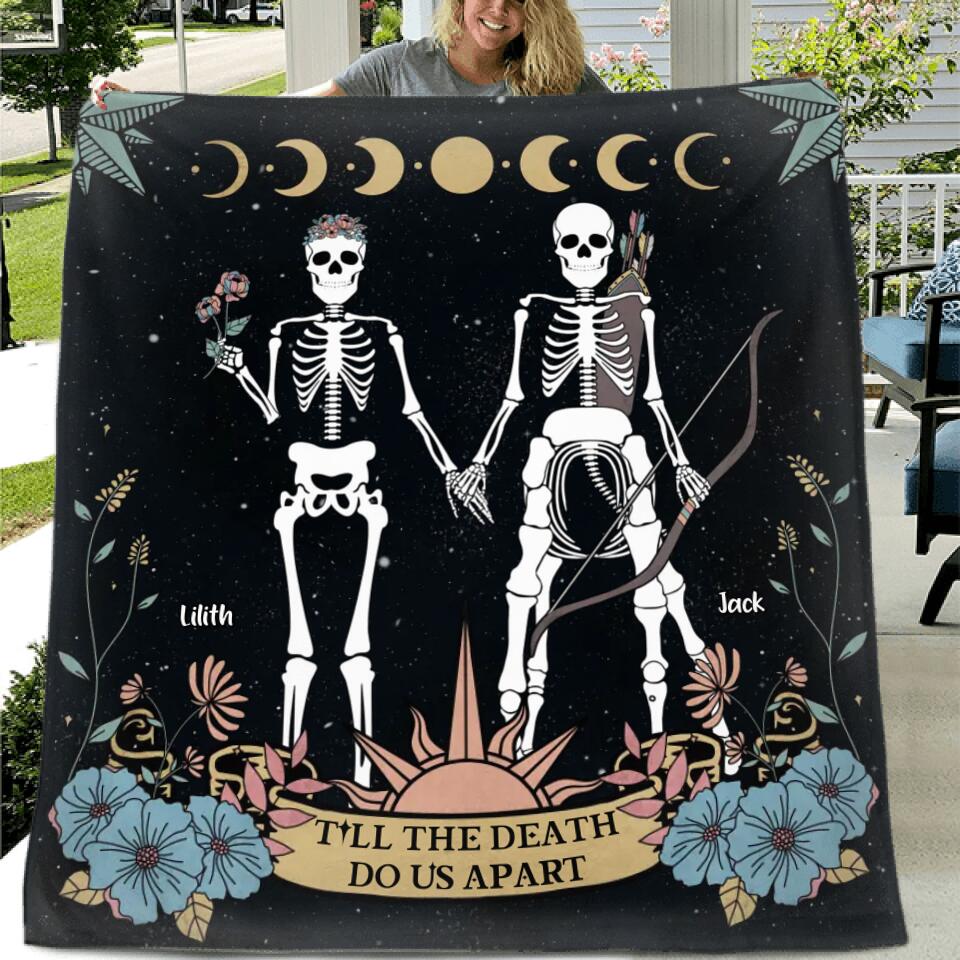 Personalized Skeleton Couple Fleece Throw Blanket/Quilt - Till The Death Do Us Part - Horoscope Gift Idea For Couple