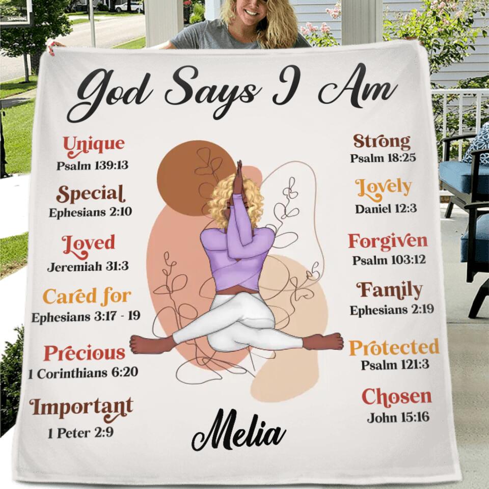 Personalized Yoga Girl Quilt/Fleece Throw Blanket/Pillow Cover - Gift Idea For Yoga Lovers - God Says I am