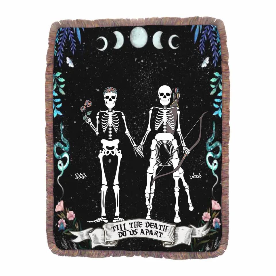 Personalized Horoscope Skeleton Couple Fringe Blanket - Gift Idea For Couple, Husband and Wife - Till The Death Do Us Part