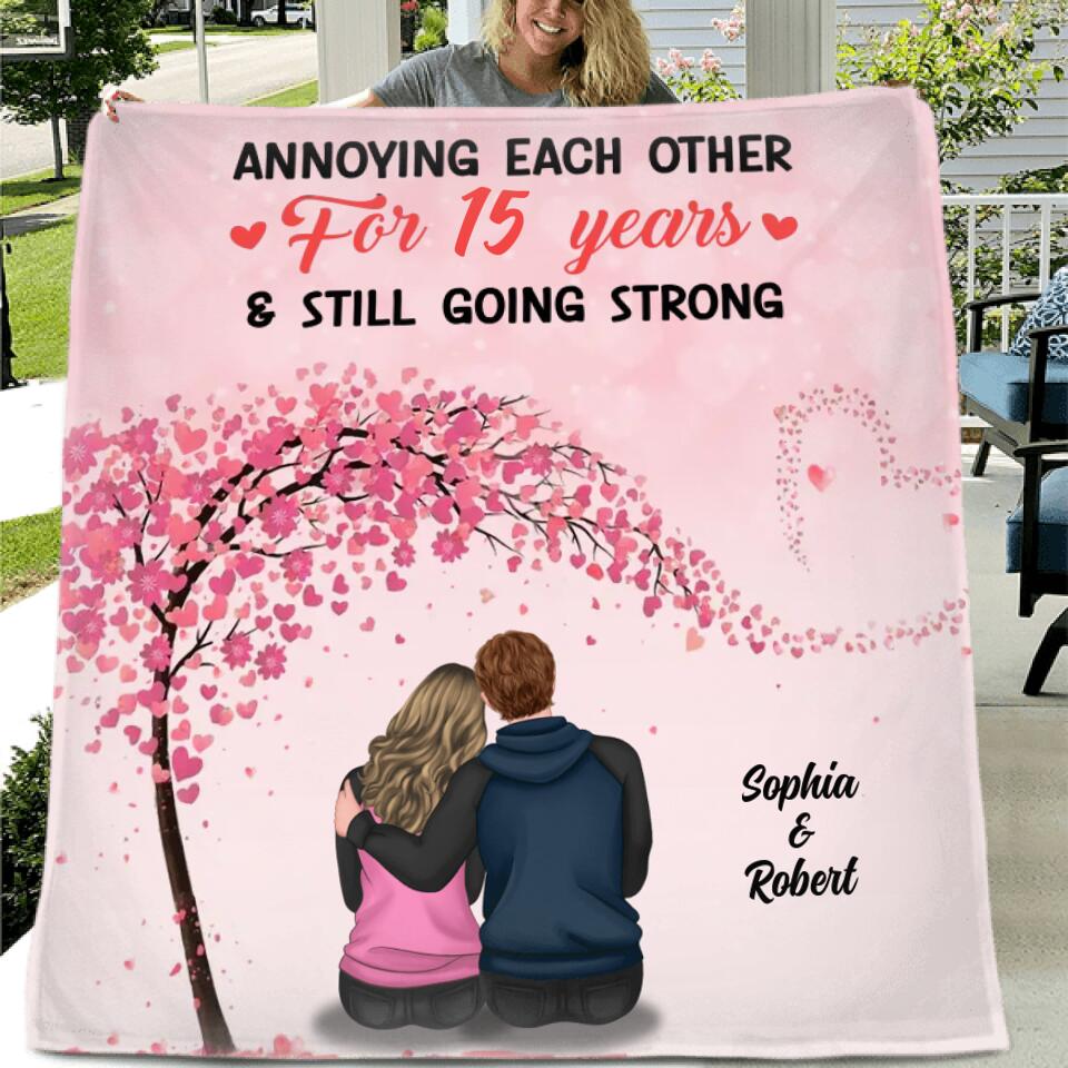 Personalized Couple Quilt/Fleece Throw Blanket/Pillow Cover - Gift Idea For Couple/Lovers - Annoying Each Other For 15 Years & Still Going Strong