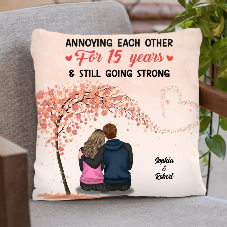 Personalized Couple Quilt/Fleece Throw Blanket/Pillow Cover - Gift Idea For Couple/Lovers - Annoying Each Other For 15 Years & Still Going Strong