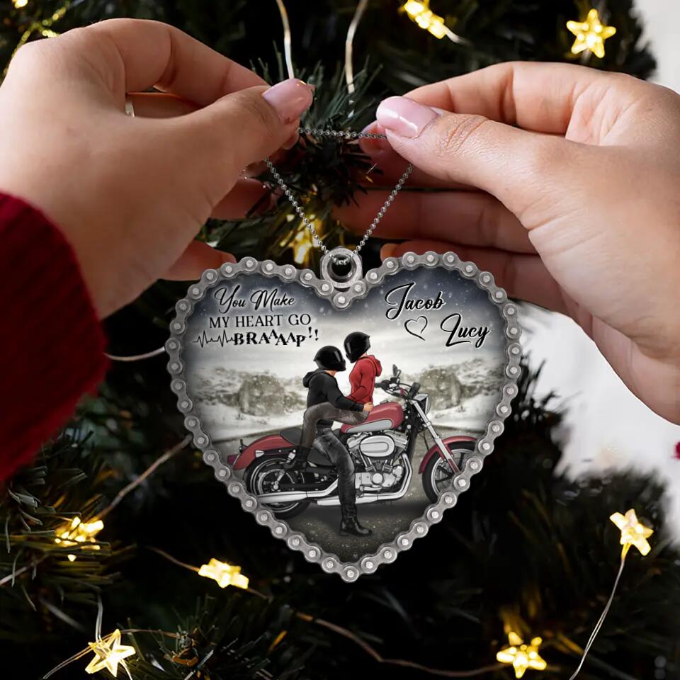 Personalized Riding Couple Acrylic Ornament - Gift Idea For Couple/Motorbike Lovers - You Make My Heart Go Braaap!