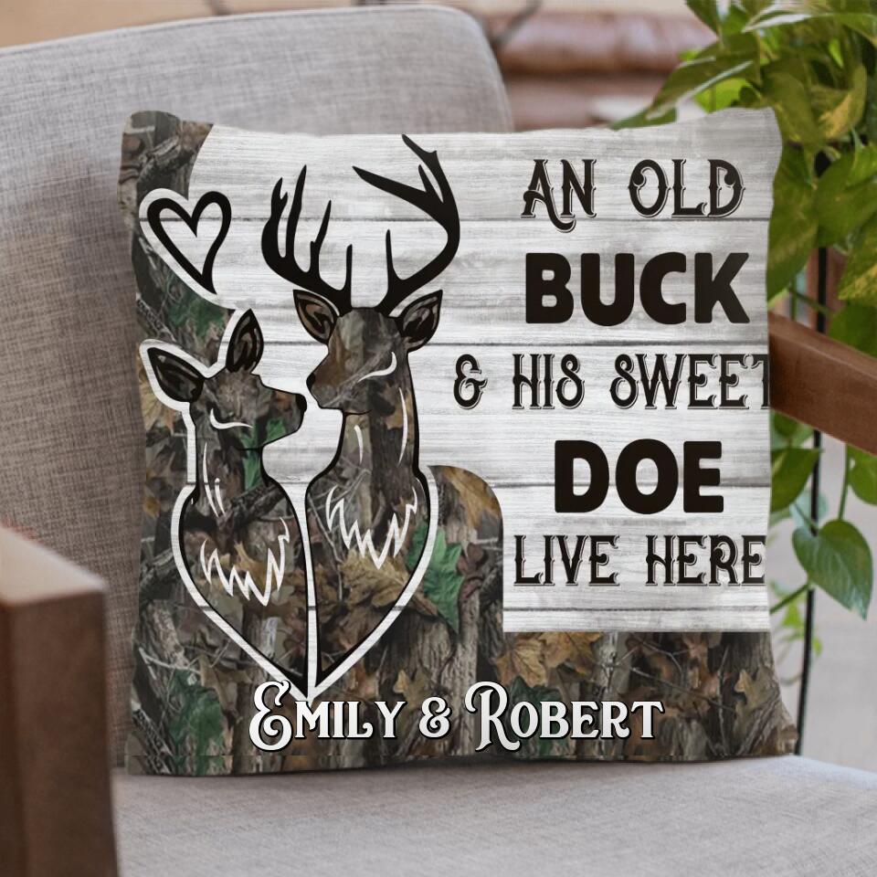 Personalized Deer Hunting Pillow Cover, Cushion Cover - Gift for Couple, Husband and Wife, Hunting Lovers