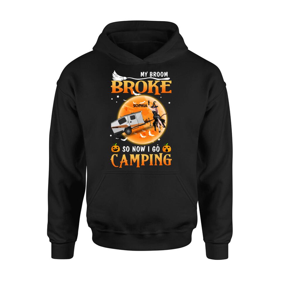 Personalized Camping Witch T-Shirt/Hoodie/Long Sleeve/Sweatshirt - Gift Idea For Halloween/Birthday - My broom broke so now I go camping