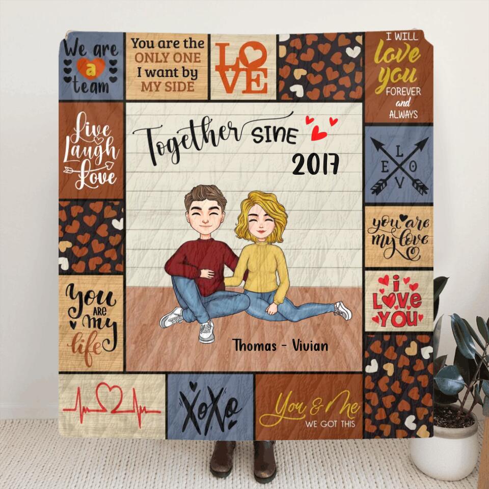 Personalized Together Couple Quilt/Fleece Throw Blanket/Pillow Cover - Gift Idea For Couple - Together Since 2017