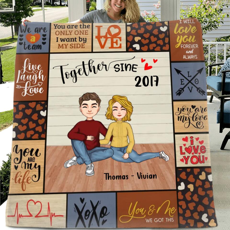 Personalized Together Couple Quilt/Fleece Throw Blanket/Pillow Cover - Gift Idea For Couple - Together Since 2017