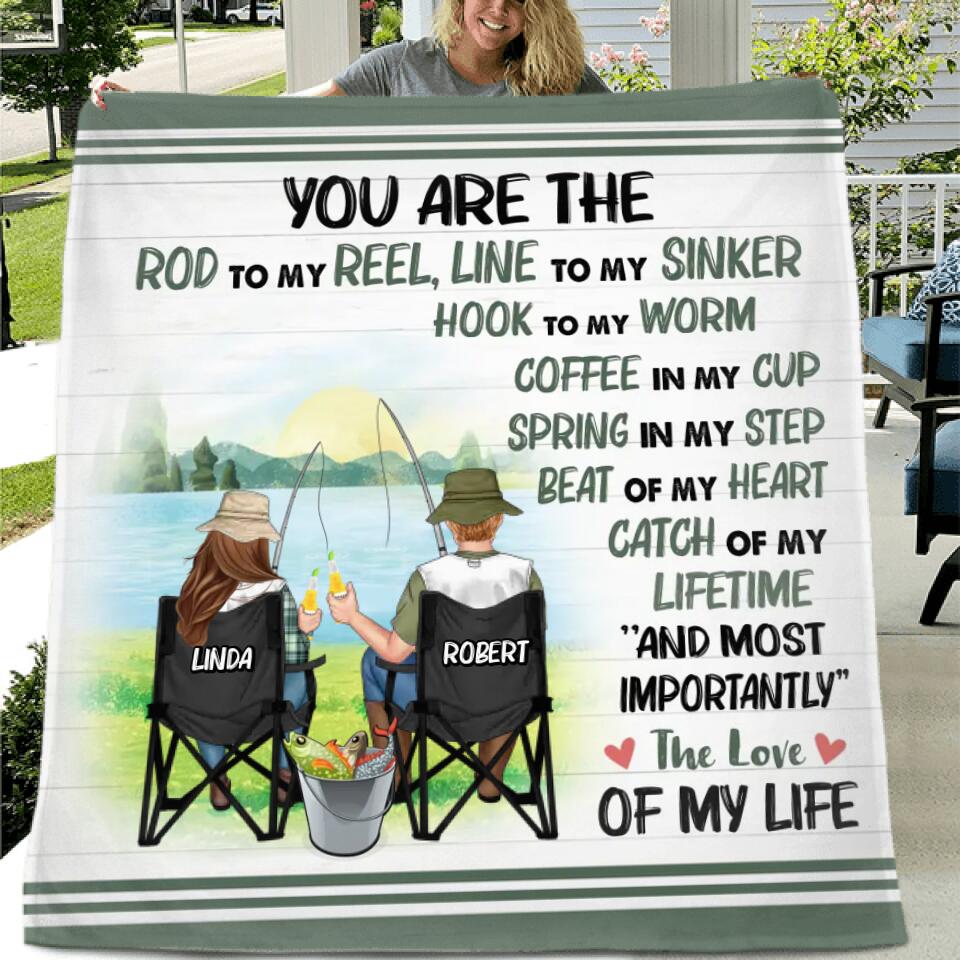 Personalized Fishing Couple Quilt/Fleece Throw Blanket - Gift Idea For Couple/Fishing Lovers - You Are The Rod To My Reel