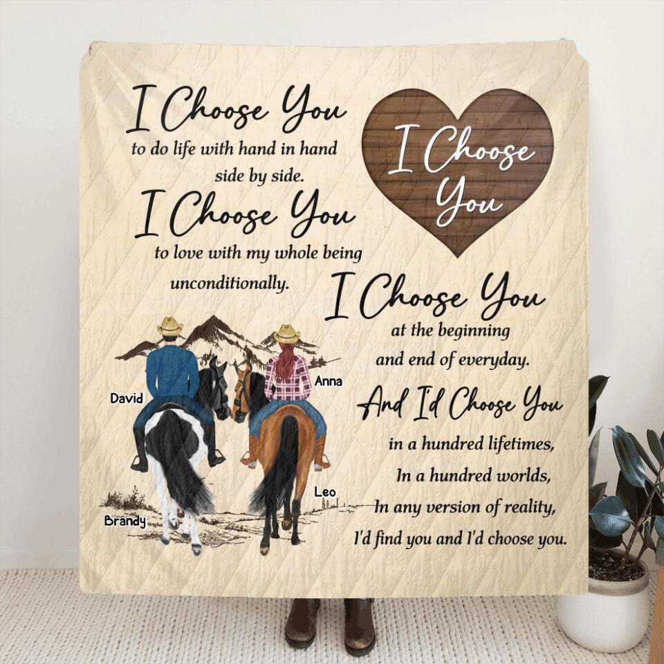Personalized Farmer Couple Riding Horse Quilt/Fleece Throw Blanket - Gift Idea For Couple/Husband And Wife - Mother's Day Gift From Husband - I Choose You