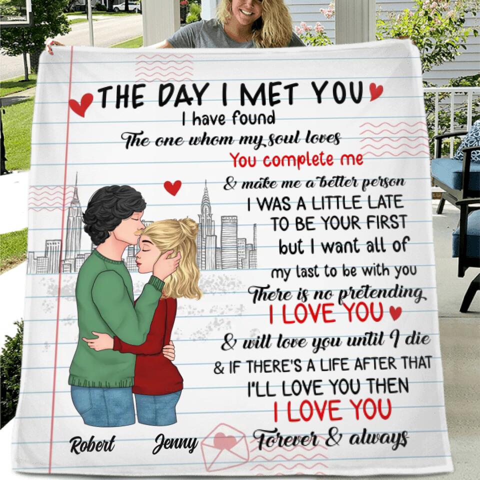Personalized Couple Quilt/Fleece Throw Blanket/Pillow Cover - Mother's Day Gift For Wife From Husband - The Day I Met You