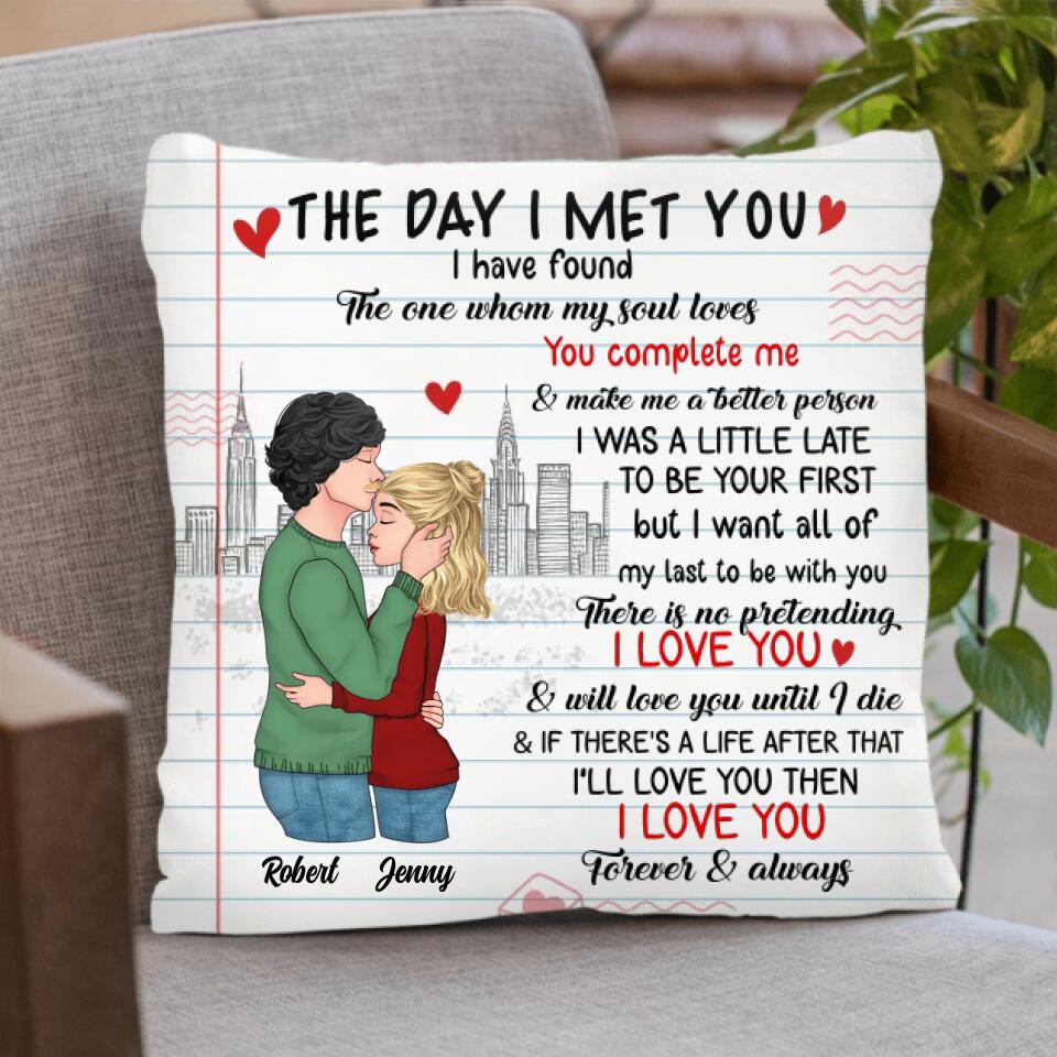 Personalized Couple Quilt/Fleece Throw Blanket/Pillow Cover - Mother's Day Gift For Wife From Husband - The Day I Met You