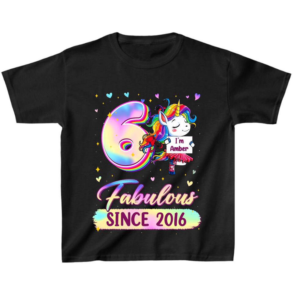 Personalized Birthday Girl Unicorn T-shirt - Birthday Gift Idea For Baby/Daughter - Fabulous