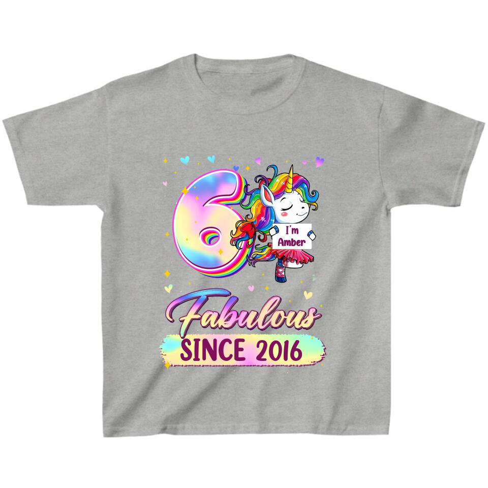Personalized Birthday Girl Unicorn T-shirt - Birthday Gift Idea For Baby/Daughter - Fabulous