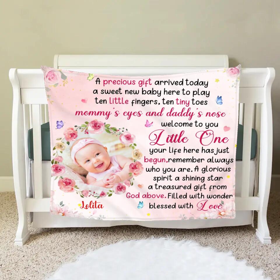 Personalized Baby Photo Fleece Throw Blanket - Gift Idea For Baby - A Precious Gift Arrived Today