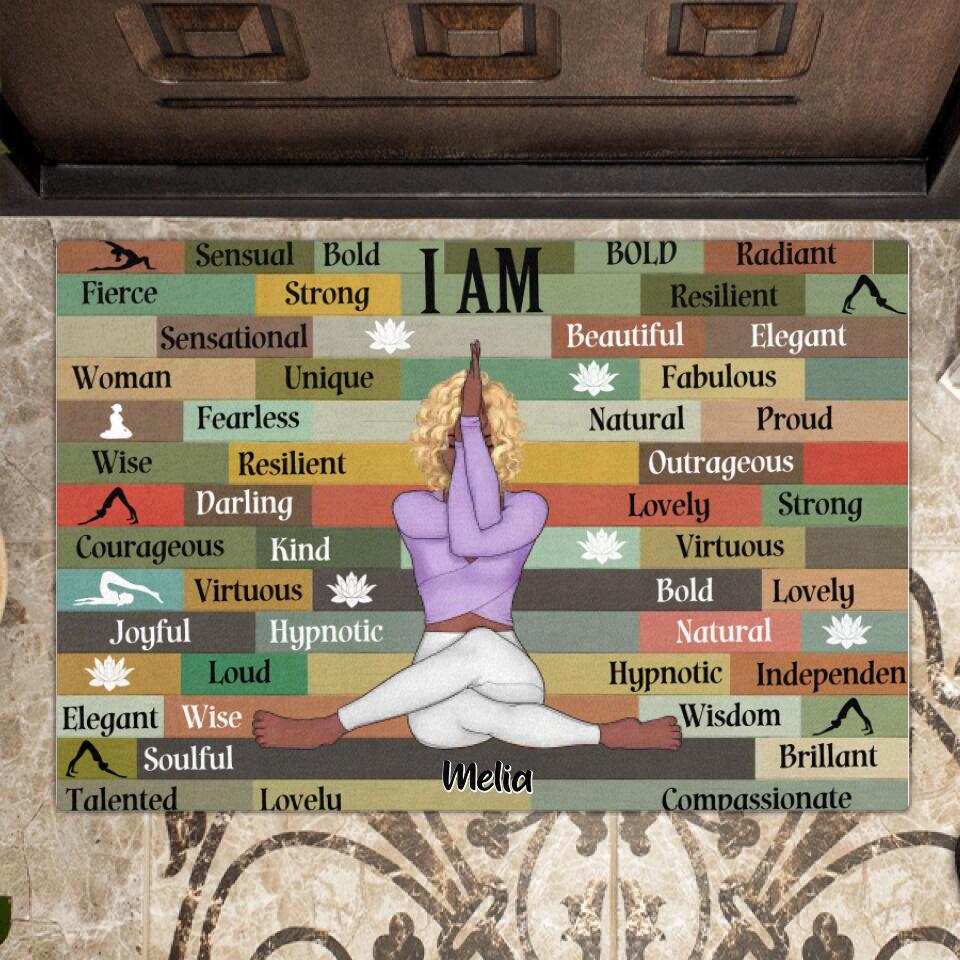 Personalized Yoga Girl Doormat - Gift Idea For Yoga Lovers - I Am Sensual, Bold