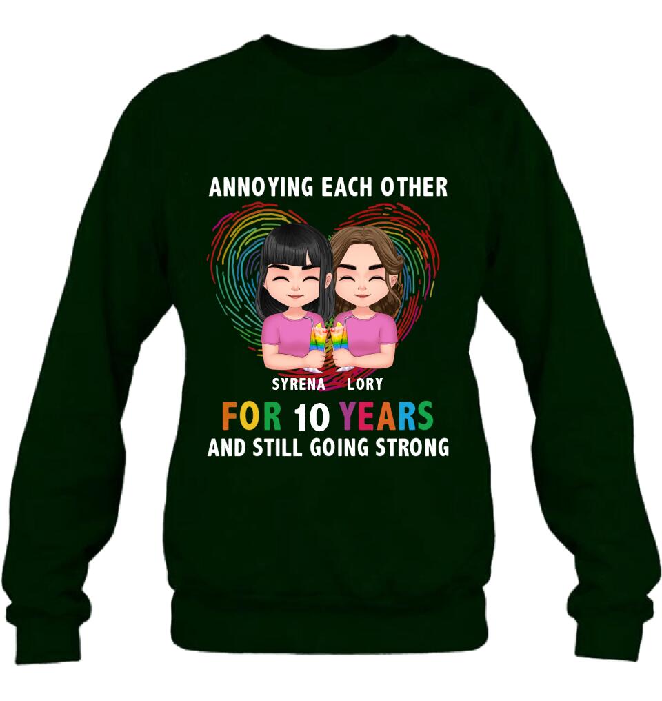 Custom Personalized LGBT Couple T-shirt/ Long Sleeve/ Sweatshirt/ Hoodie - Gift Idea For Gay/ Lesbian Couple - Annoying Each Other For 10 Years And Still Going Strong
