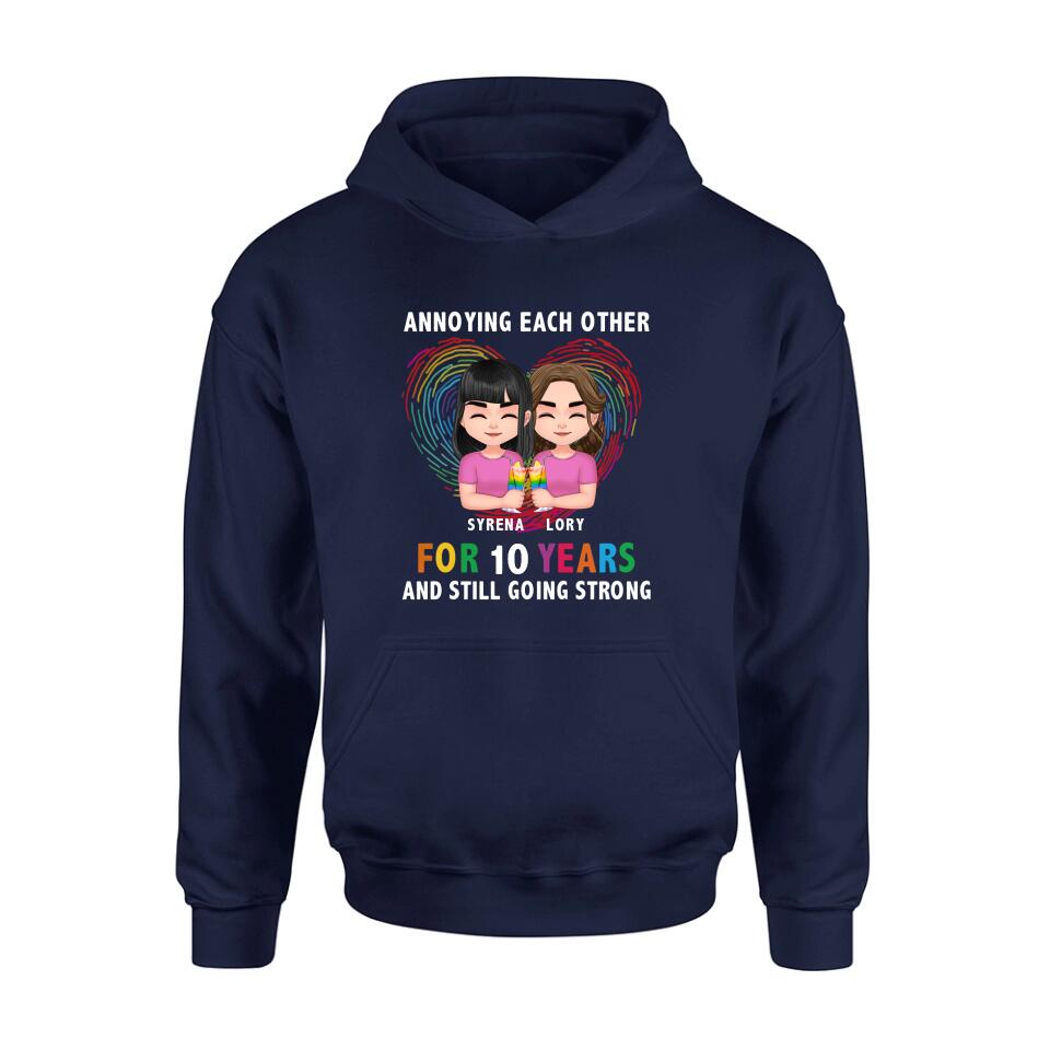 Custom Personalized LGBT Couple T-shirt/ Long Sleeve/ Sweatshirt/ Hoodie - Gift Idea For Gay/ Lesbian Couple - Annoying Each Other For 10 Years And Still Going Strong