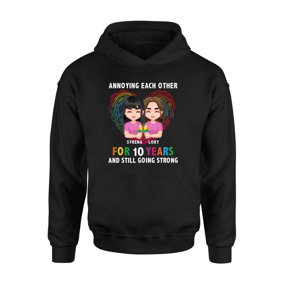 Custom Personalized LGBT Couple T-shirt/ Long Sleeve/ Sweatshirt/ Hoodie - Gift Idea For Gay/ Lesbian Couple - Annoying Each Other For 10 Years And Still Going Strong