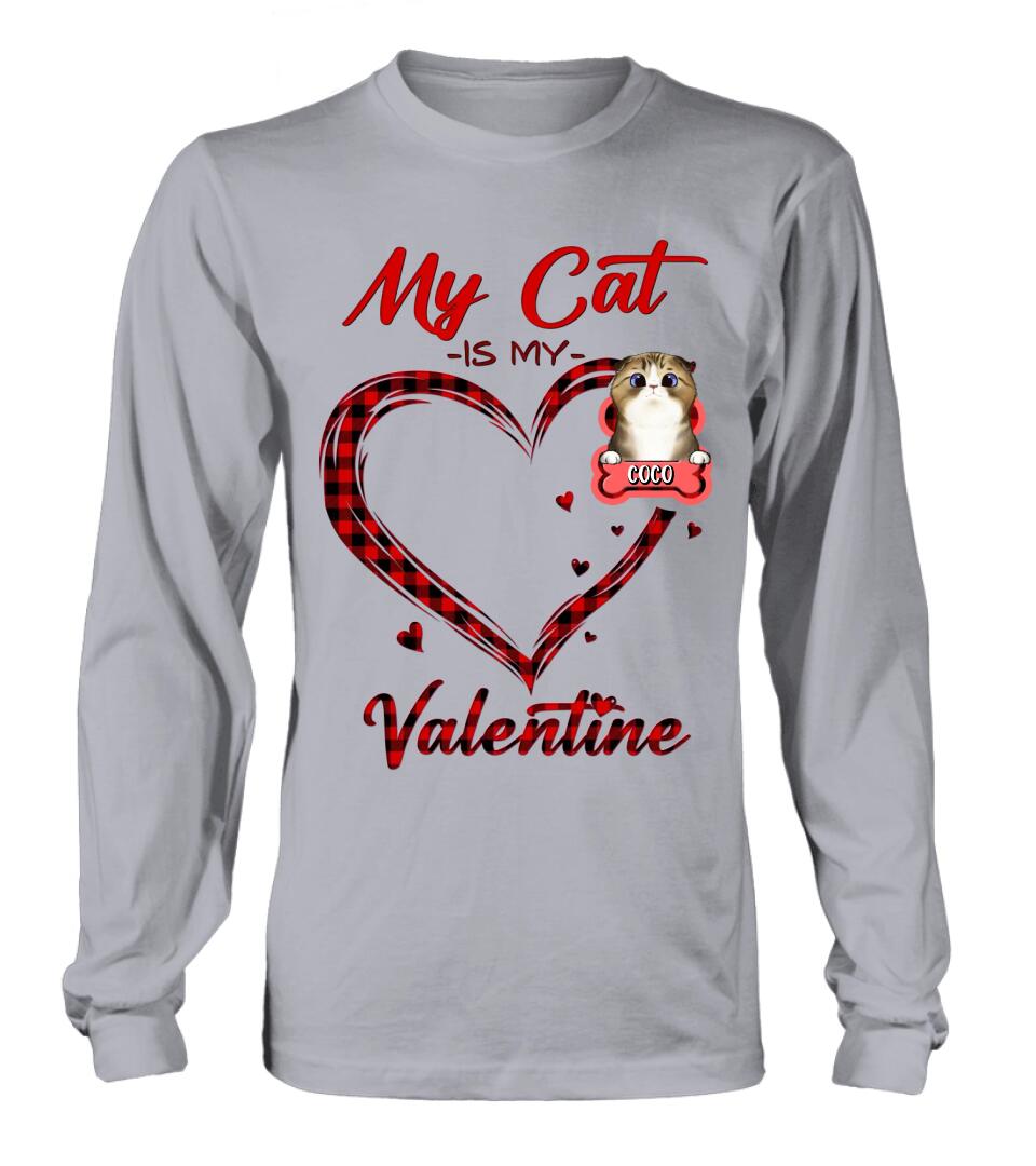 Personalized Pet T-Shirt/Long Sleeve/Sweatshirt/Hoodie - Valentine's Day Gift Idea For Dog/Cat Lover - Up to 5 Pets - My Cat Is My Valentine
