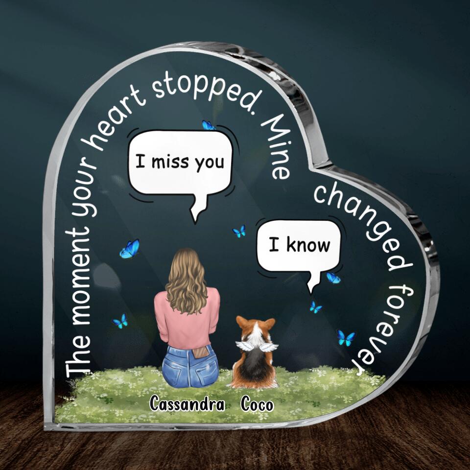 Personalized Memorial Pet Crystal Heart - Up to 4 Pets - Memorial Gift for Dog/Cat/Rabbit Lover - The Moment Your Heart Stopped Mine Changed Forever