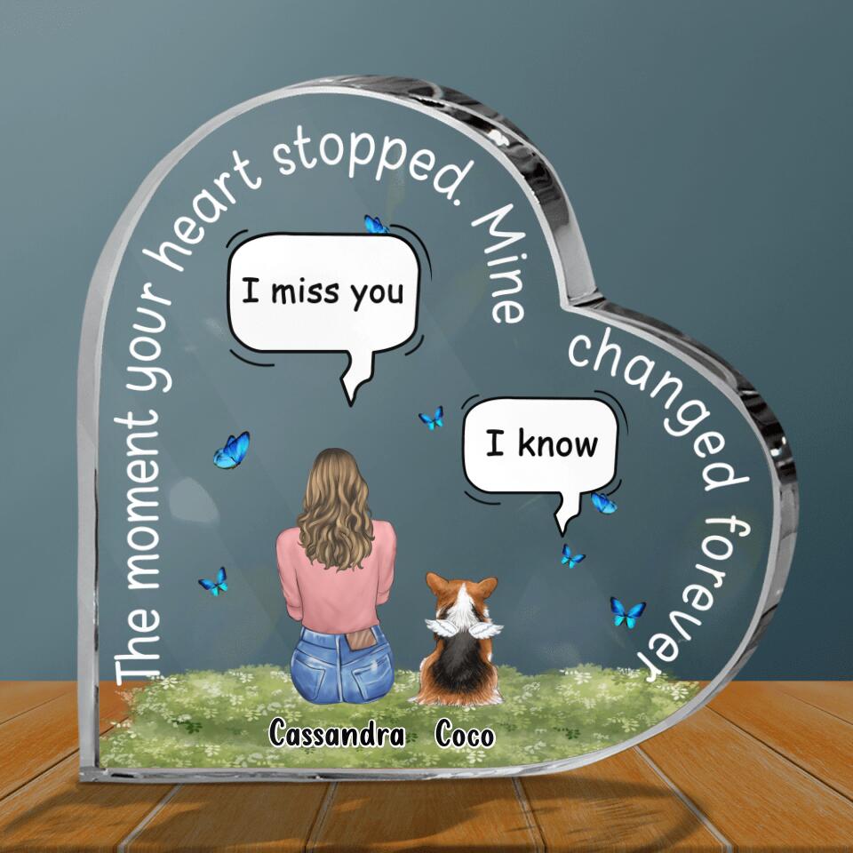 Personalized Memorial Pet Crystal Heart - Up to 4 Pets - Memorial Gift for Dog/Cat/Rabbit Lover - The Moment Your Heart Stopped Mine Changed Forever