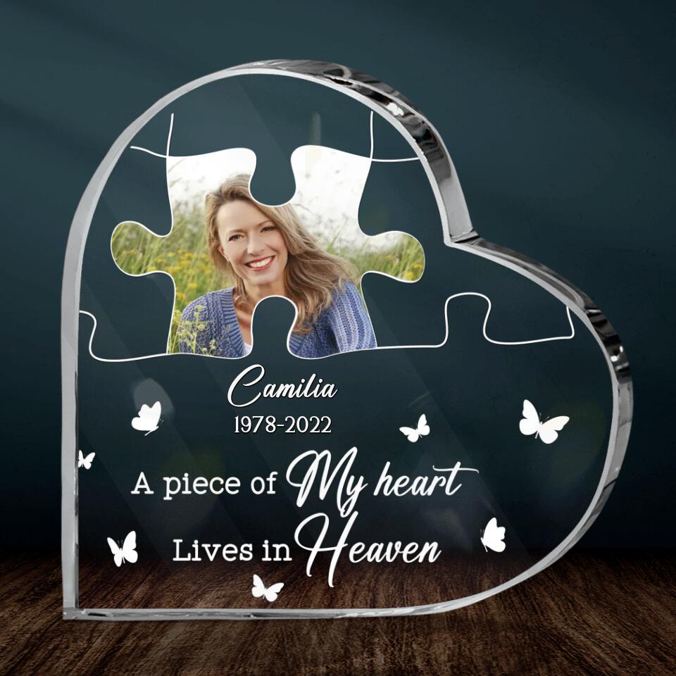 Personalized Memorial Acrylic Plaque - Memorial Gift Idea For Family Members - A Piece Of My Heart Lives In Heaven