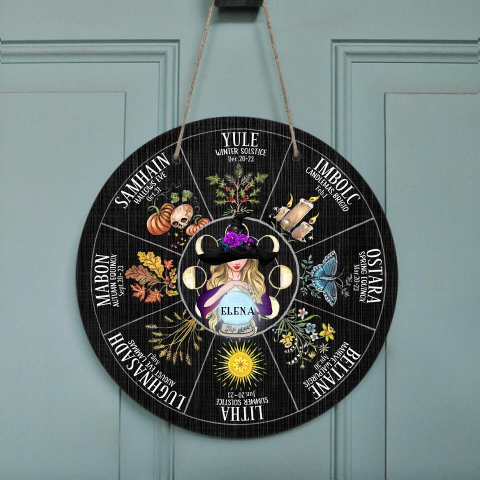 Custom Personalized Wheel Of The Year Circle Wooden Sign - Gift For Witch/Wicca/Pagan Decor