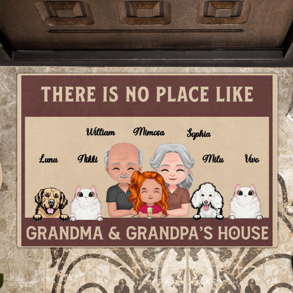 Personalized Grandparents With Kids & Pets Doormat - Gift Idea For Grandpa/Grandma - There Is No Place Like Grandma & Grandpa's House