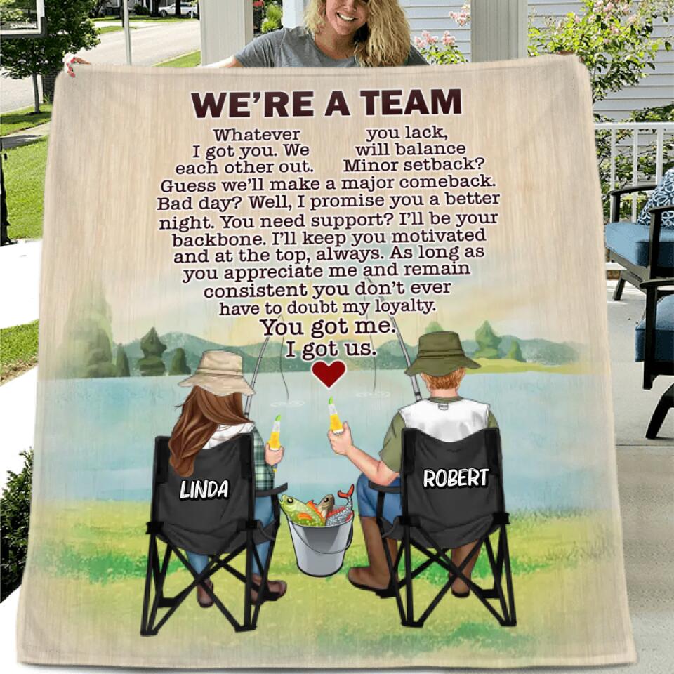 Personalized Fishing Couple Fleece Throw Blanket/Quilt/Pillow Cover - Gift Idea For Couple/Fishing Lovers - We're A Team
