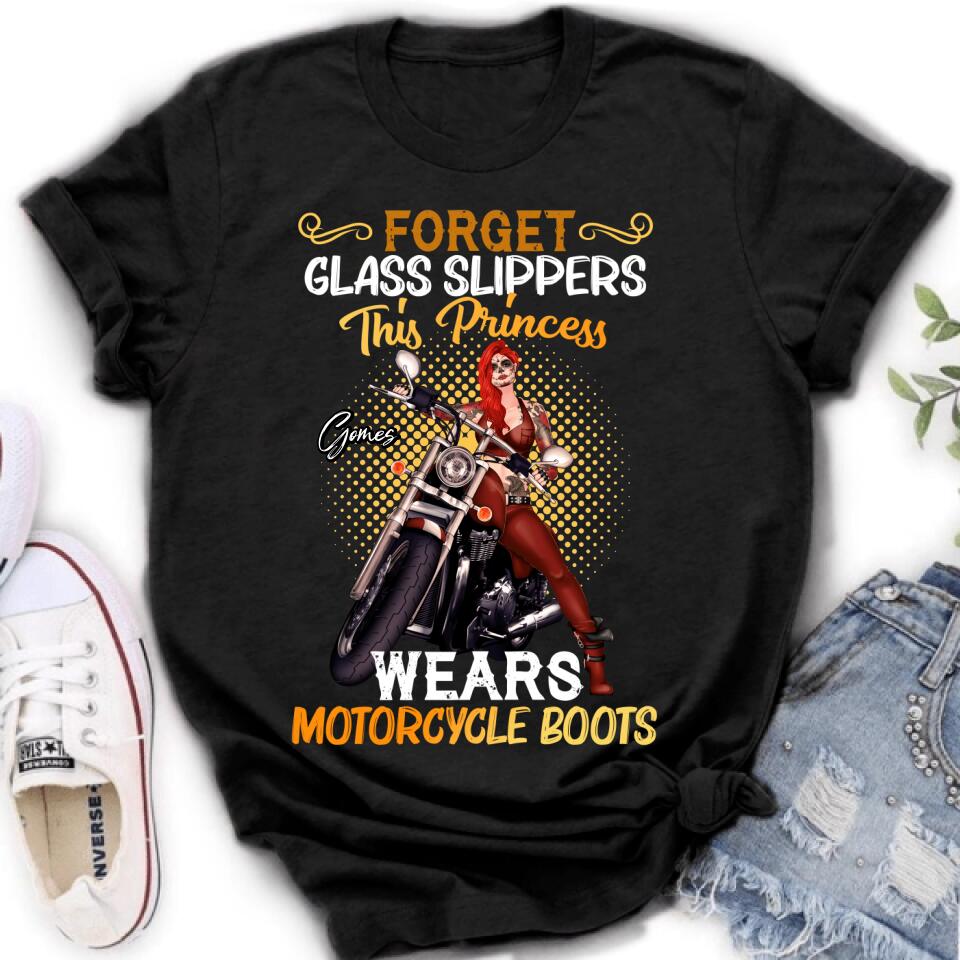 Personalized Biker Girl T-shirt/Long Sleeve/Sweatshirt/Hoodie - Gift Idea For Girl/Motorcycle Lover - Forget Glass Slippers This Princess Wears Motorcycle Boots