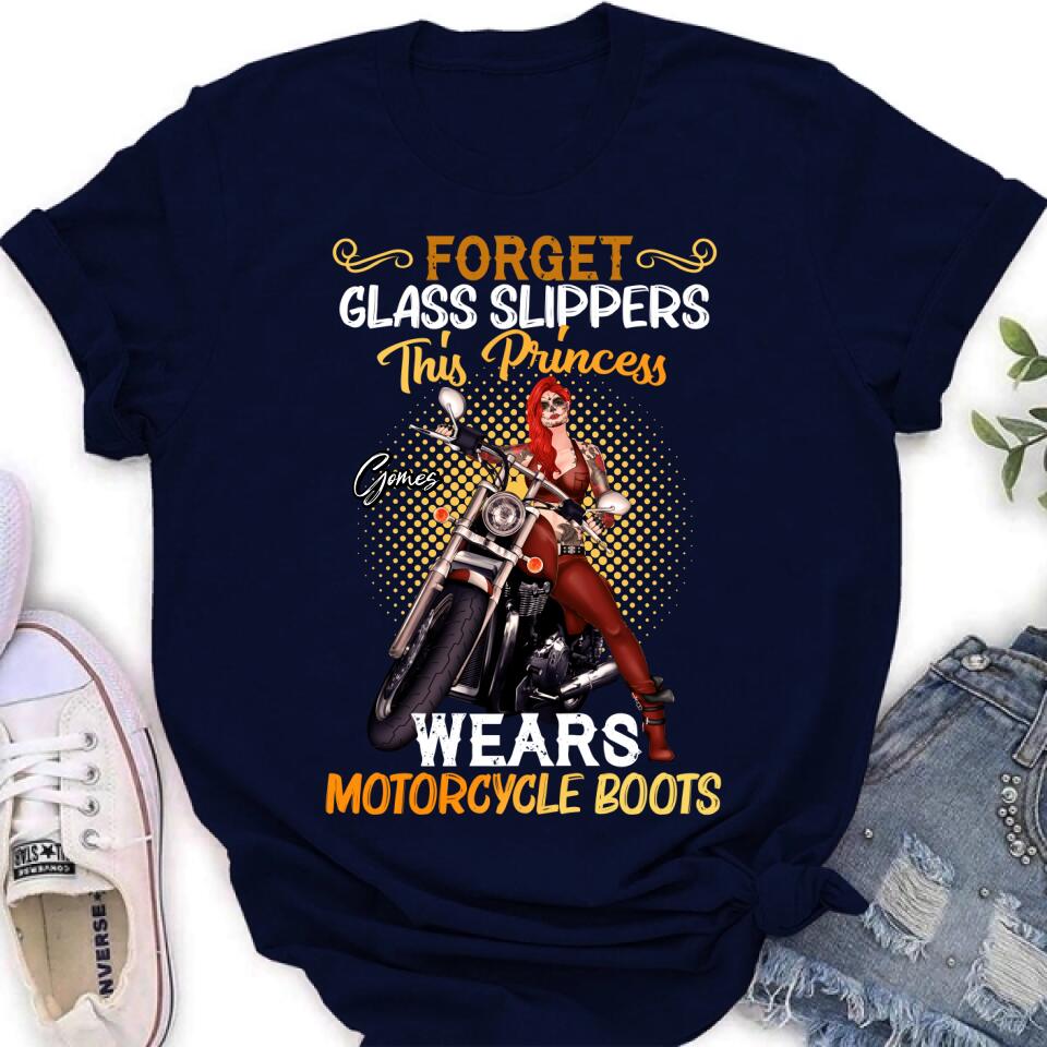 Personalized Biker Girl T-shirt/Long Sleeve/Sweatshirt/Hoodie - Gift Idea For Girl/Motorcycle Lover - Forget Glass Slippers This Princess Wears Motorcycle Boots