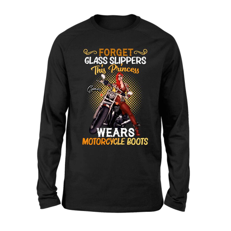 Personalized Biker Girl T-shirt/Long Sleeve/Sweatshirt/Hoodie - Gift Idea For Girl/Motorcycle Lover - Forget Glass Slippers This Princess Wears Motorcycle Boots