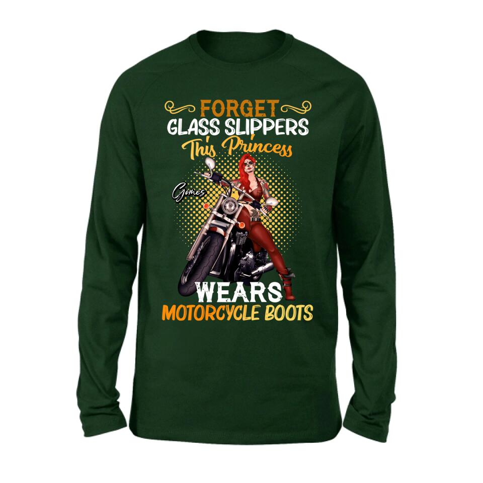 Personalized Biker Girl T-shirt/Long Sleeve/Sweatshirt/Hoodie - Gift Idea For Girl/Motorcycle Lover - Forget Glass Slippers This Princess Wears Motorcycle Boots