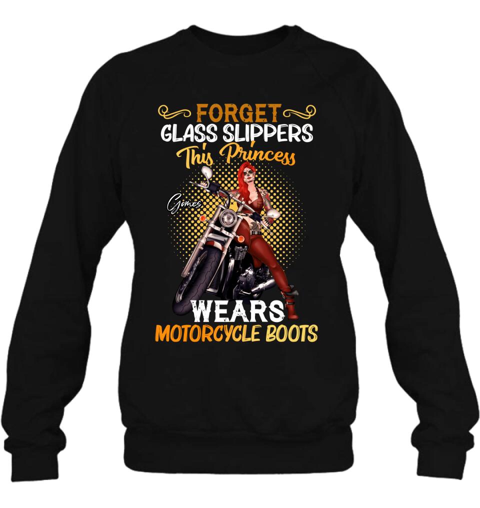 Personalized Biker Girl T-shirt/Long Sleeve/Sweatshirt/Hoodie - Gift Idea For Girl/Motorcycle Lover - Forget Glass Slippers This Princess Wears Motorcycle Boots