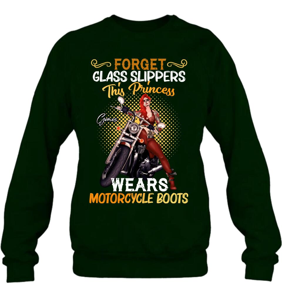 Personalized Biker Girl T-shirt/Long Sleeve/Sweatshirt/Hoodie - Gift Idea For Girl/Motorcycle Lover - Forget Glass Slippers This Princess Wears Motorcycle Boots