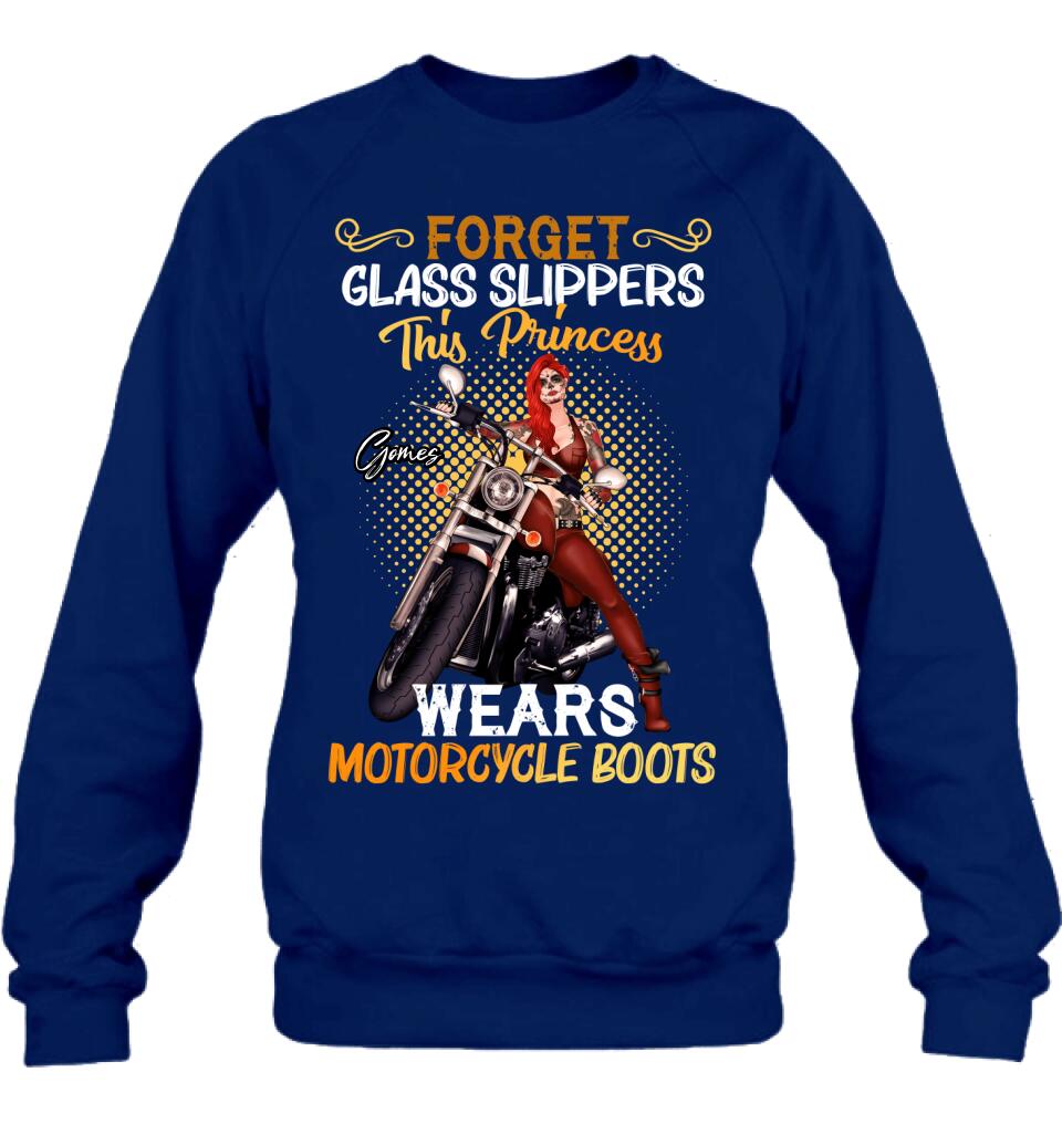 Personalized Biker Girl T-shirt/Long Sleeve/Sweatshirt/Hoodie - Gift Idea For Girl/Motorcycle Lover - Forget Glass Slippers This Princess Wears Motorcycle Boots