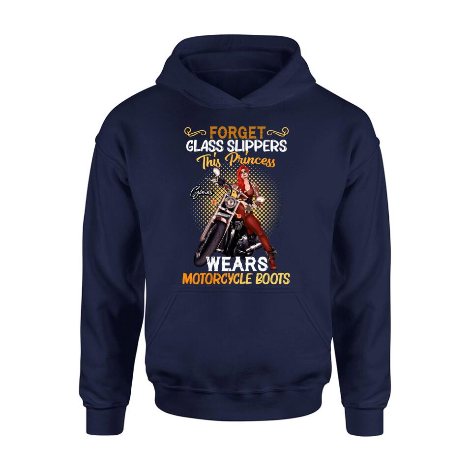 Personalized Biker Girl T-shirt/Long Sleeve/Sweatshirt/Hoodie - Gift Idea For Girl/Motorcycle Lover - Forget Glass Slippers This Princess Wears Motorcycle Boots