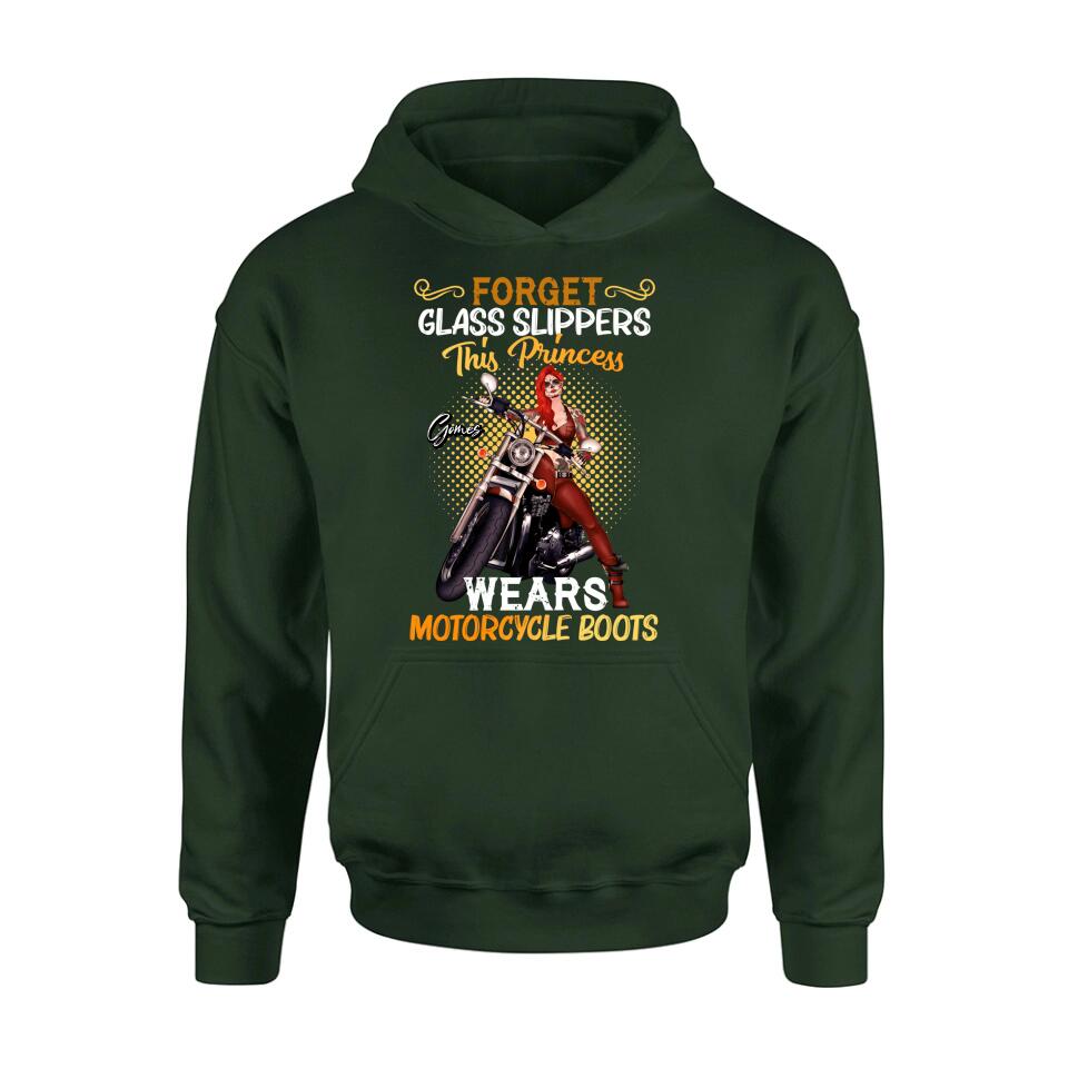 Personalized Biker Girl T-shirt/Long Sleeve/Sweatshirt/Hoodie - Gift Idea For Girl/Motorcycle Lover - Forget Glass Slippers This Princess Wears Motorcycle Boots
