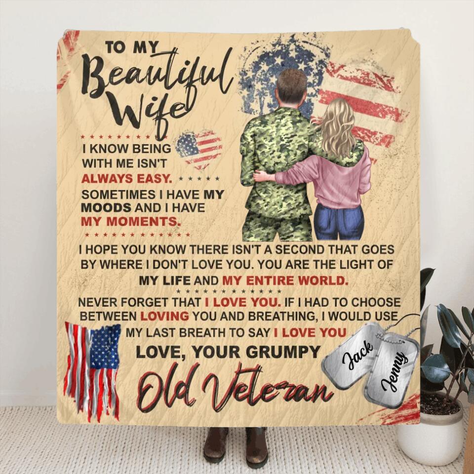 Personalized My Wife Fleece Throw Blanket/Quilt - Gift Idea For Veteran's Wife/Gift For Her/ Mother's Day Gift For Wife From Husband